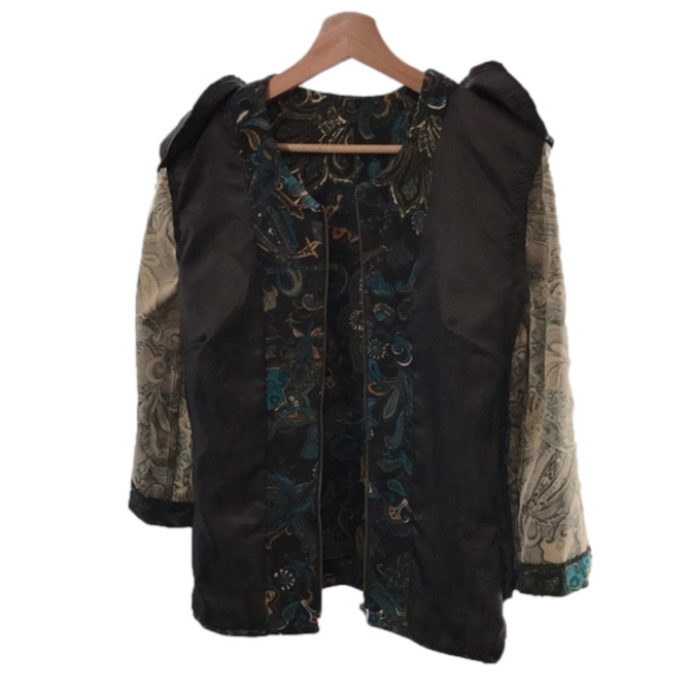 NOTATIONS Women’s Teal Blue/Green/Black Paisley Dressy Lined Zippered Jacket—M - Picture 7 of 15
